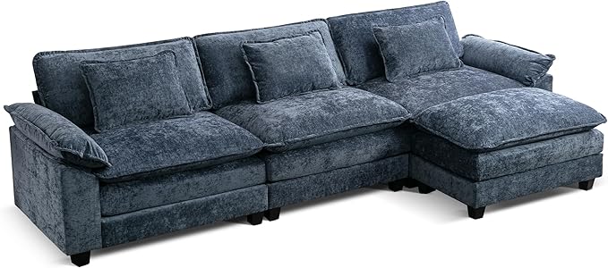 URRED Modular Sectional Sofa Comfy Cloud Couch, Modern Chenille Sofa Sleeper Deep Seat Couches with Ottoman/Pillows for Living Room (Blue, 117''- L Shape)
