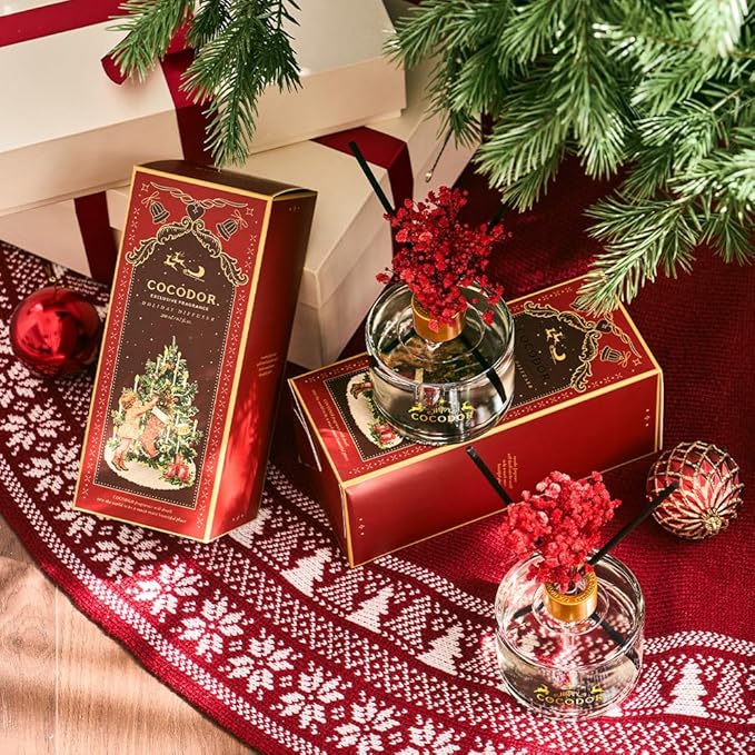 COCODOR Christmas Reed Diffuser Set / 6.7oz / Snow Fig/Holiday Scented Oil with Sticks, Festive Home Fragrance Gift for Xmas & Winter Décor