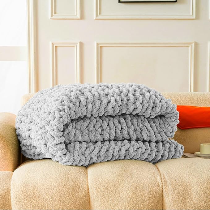 Ultra Soft Chunky Knit Blanket Throw -40x50 Hand Knitted Warm Chenille Throw Blanket, Home Decor Soft Thick Yarn Cable Knit Blanket Breathable Fleece Banket Christmas for Couch Bed Sofa Best GIF
