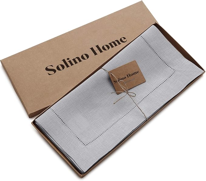 Solino Home Linen Soft Grey Table Runner 36 Inches - Classic Hemstitch, 100% Pure Linen Coffee Table Runner 14 x 36 Inch Ideal for Dresser Tables - Fall, Autumn, Halloween, Thanksgiving