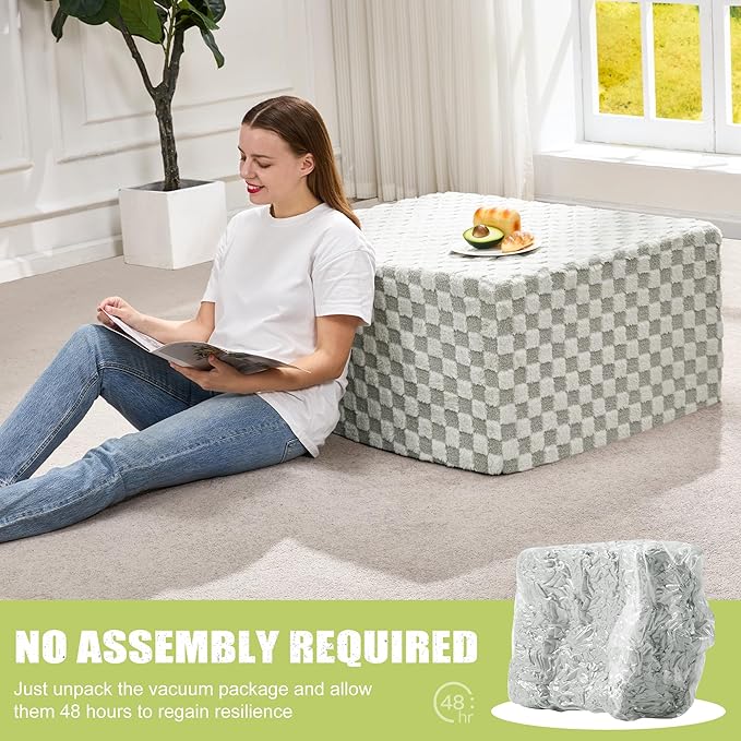 Hobestluk Rectangle Ottoman Memory Foam Footrest for Couch with Removable Cover Large Floor Seating for Adults Ottoman Coffee Table for Living Room, Bedroom or Office (Plush GREYOLIVE, Footrest)