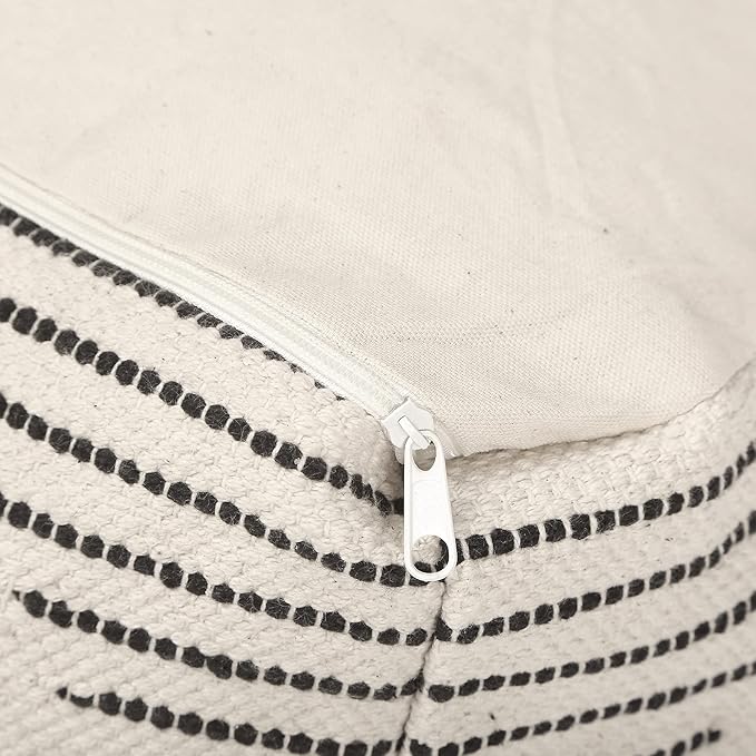 REDEARTH · Tufted Pouf Ottoman with Filler Textured Storage Cube Bean Bag Pouffe Footrest for Living Room, Bedroom, Nursery, Kidsroom; 100% Cotton (17.5"X17.5"X17.5", Loom Story 3 Natural Black)