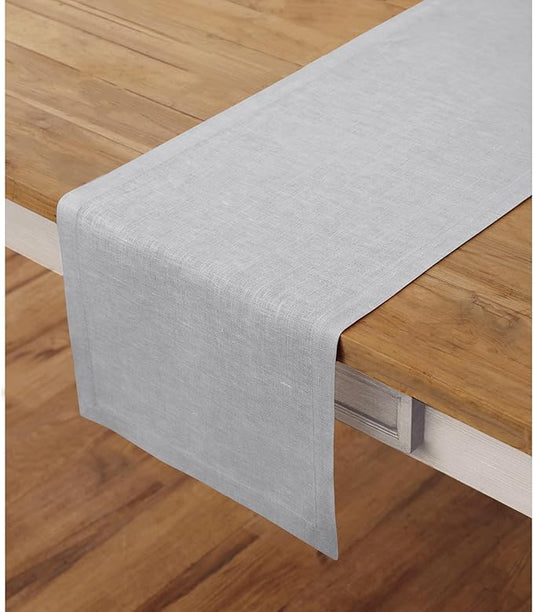 Solino Home Linen Soft Grey Table Runner 108 Inches Long - 100% Pure Linen 14 x 108 Inch Table Runner for Fall, Autumn, Thanksgiving - Fete