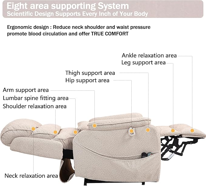 Power Lift Recliner Chair for Adults Elderly Lay Flat Velvet Recliners with Massage Heating, Extended Footrest, Wireless Charging Device, USB Ports, Cup Holder, Lumbar Pillow