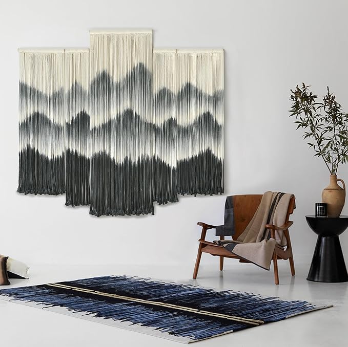 IOWER Large Macrame Wall Hanging 5Pcs Handmade Dip-Dyed Mountain Wall Decor Combination Suspension Bedroom Living Room Modern Fiber Yarn Wall Art