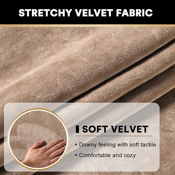 PrinceDeco Stretch Velvet Couch Cushion Cover,Soft Cushion Slipcover for Chair Cushion Furniture Protector Seat Cushion Sofa Cover Width Up to 29.5", Camel