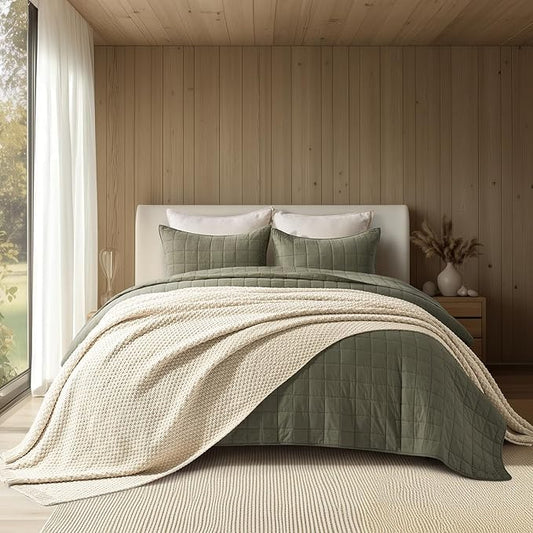 EVERGRACEHOME Chunky Chenille Knit Throw Blanket for Couch, Soft Luxurious Oversized King Moss Stitch Blanket for Bed, Large Cozy Farmhouse Knitted Throw for Sofa, Beige, 92" x 108"