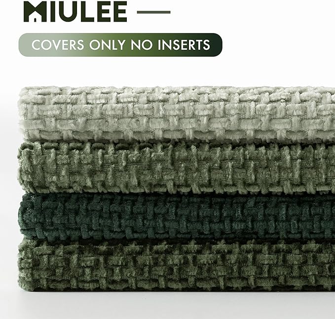 MIULEE Pack of 4 Christmas Couch Throw Pillow Covers 16x16 Inch Green Soft Decorative Chenille Pillow Covers Farmhouse Accent Cushion Covers for Boho Home Decor Sofa Bedroom Living Room