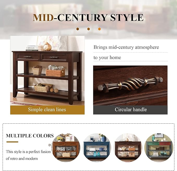 Solid Wood Console Table Sofa Tables with Drawers and Shelves Small Entryway Table for Living Room,Decorative,Foyer(42" Espresso)