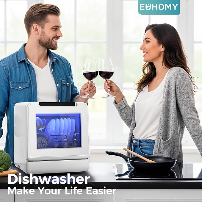EUHOMY Portable Dishwasher Countertop Dishwashers, 8 Programs Mini Dishwasher, 5L Built-in Water Tank and Inlet hose, Self Clean, Baby Care, Air Dry Function, for Apartments & RVs, No Hookup Needed