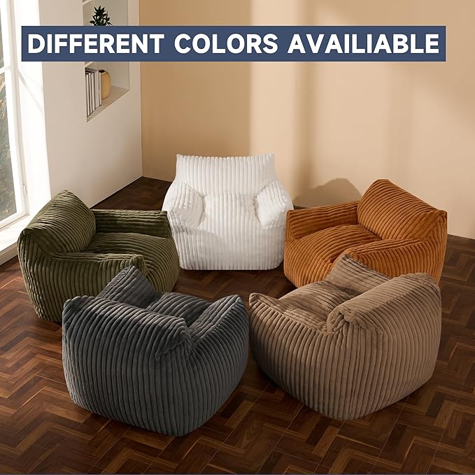 Oversized Bean Bag Chair for Adults, Giant Comfy Plush Boneless Bean Bag Couch with Filler for Kids - Reading Chair for Living Room, Bedroom & Dorm, Single Accent Chair Floor Lounger, Gray