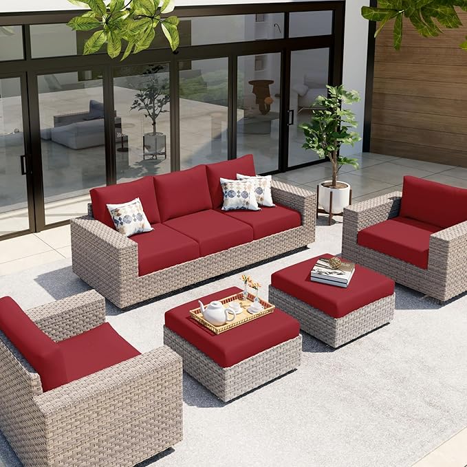 hyha Waterproof Couch Cushion Covers, Stretch Sofa Couch Seat Slipcover for Dog Washable, Non-Slip Waterproof Outdoor Cushion Covers for Patio Furniture Replacement (2 Pieces, Wine Red)