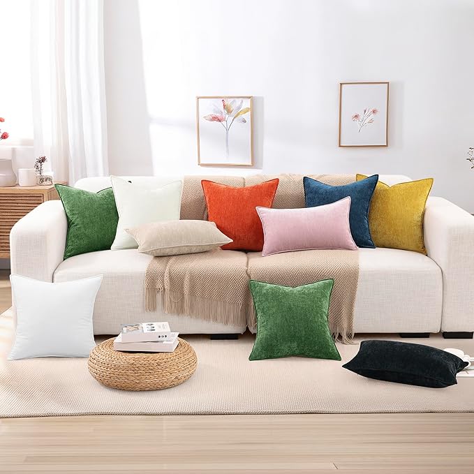 decorUhome Couch Throw Pillow Covers 18x18 Set of 2, Decorative Soft Euro Neutral Chenille Pillow Covers with Elegant Design for Sofa Bed Living Room Home Decor, Ultimate Gray