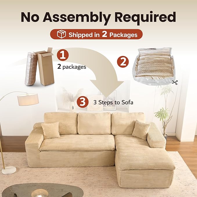 ovios 105” Modular Sectional Sofa with Thicken Seat Cushion, Cloud Couch with Deep Seat, Modern L-Shape Sofas Couches with Chaise,Upholstered Couches for Living Room Bedroom,Camel