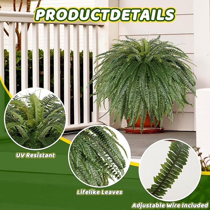 Single Silky 50" Artificial Fern Plant, Large Fake Fern with 128Fronds, Realistic Faux Boston Fern Bush for Outdoors & Indoor, Silk Greenery for Planter, Garden, Office, Home Décor