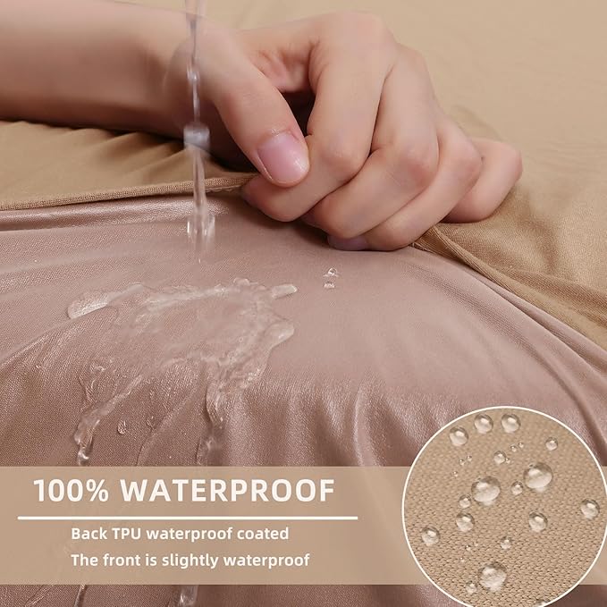 hyha Waterproof Couch Cushion Covers, Stretch Sofa Couch Seat Slipcover for Dog Washable, Non-Slip Waterproof Outdoor Cushion Covers for Patio Furniture Replacement (1 Piece for Large, Camel)