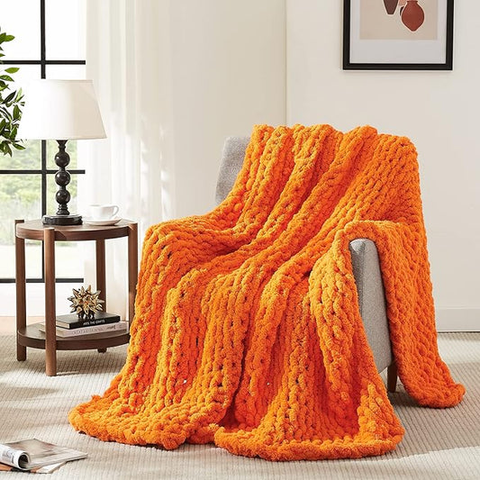 L'AGRATY Chunky Knit Blanket Throw - Soft Chenille Yarn Throw Blanket 40x50： Handmade Thick Cable Knit Crochet Blanke - Large Knit Blanket Chunky Rope Knot Throw Blanket for Couch Sofa Bed Home Decor