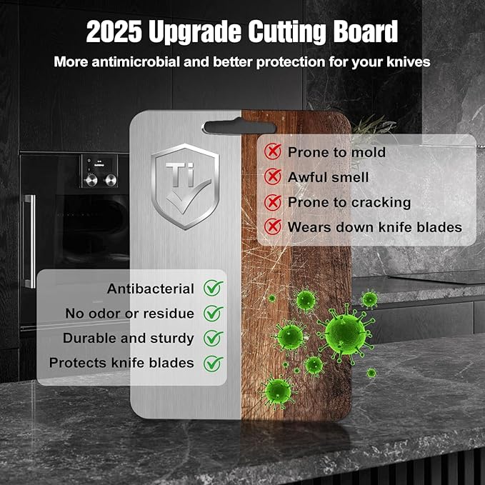 Titanium Cutting Board for Kitchen - 100% Pure Titanium Cutting Boards Non Toxic - 2025 New Upgrade Double Sided Metal Chopping Boards for Meat, Vegetables, Fruits, Dishwasher Safe (14 x 10 In)