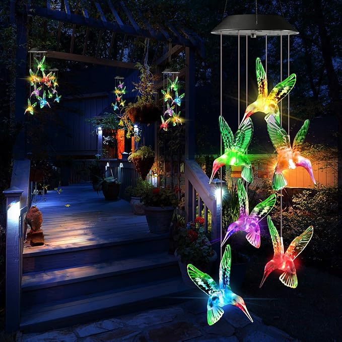 Toodour Solar Wind Chime, Color Changing Wind Chimes Hummingbird, LED Decorative Mobile, Gifts for Mom Grandma, Waterproof Outdoor Decorative Lights for Garden, Patio, Yard, Window Outdoor Decor