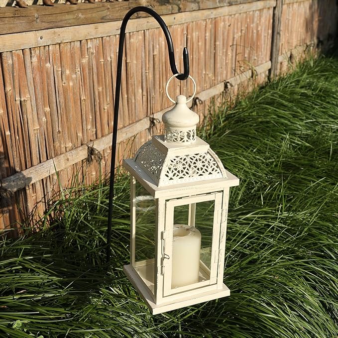 DECORKEY Lantern Decorative Indoor&Outdoor, 14.4'' Large Metal Candle Lanterns, Vintage Hanging Candle Holders Farmhouse Shelf Wedding Front Porch Patio Decor, Halloween Christmas Decorations for Home