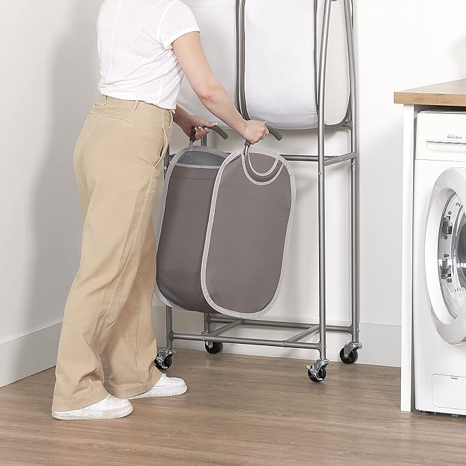 Neatfreak - 2 Tier Vertical Rolling Laundry Cart - Rolling Storage Cart On Wheels With 4 x Tote Hampers For Laundry, Towels, Blankets & Bathroom Organization - Quad Laundry Sorter