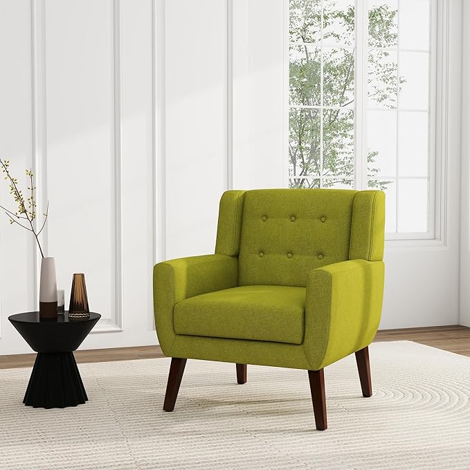 UIXE Accent Chair, Modern Upholstered Armchair in Fabric for Living Room, Comfy Club Arm Chairs Single Sofa Button Tufted Bedroom Reading Seat - Green