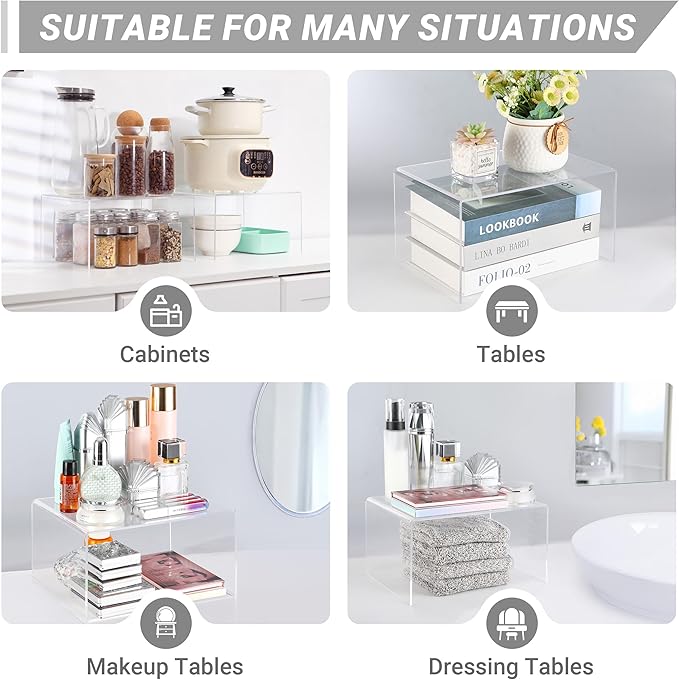 Acrylic Cabinet Organizer, Shelf Organizer, Set of 2 Spice Organization for Cabinet, Spice Rack, Stackable Kitchen Countertop Organizer | Cupboard, Pantry Shelves, and Storage Space Saver
