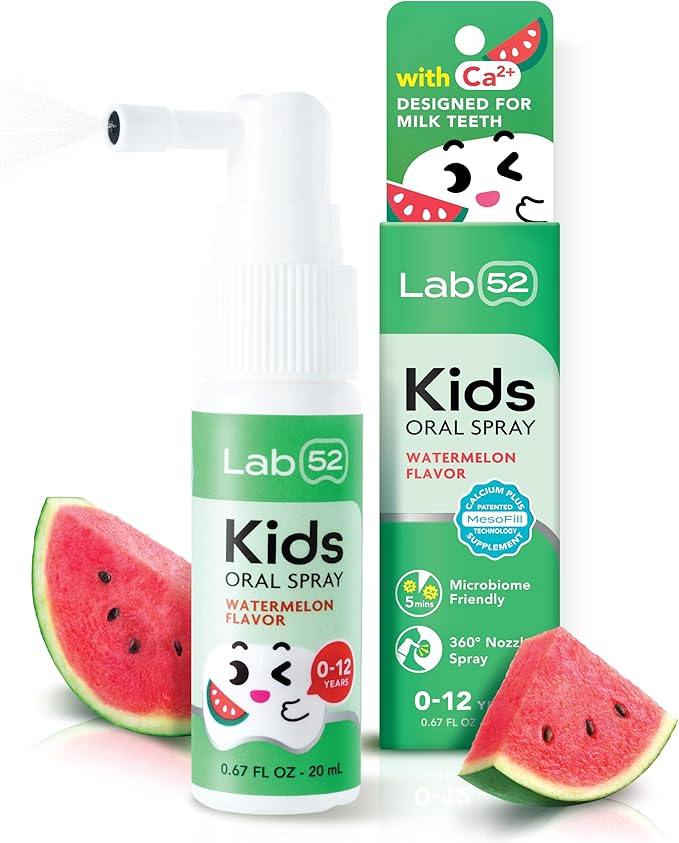 LAB52 Kids Oral Spray, Toddler Toothpaste Helper for Daily Oral Care and Fresh Breath, Children Approved with Fluoride Free for Newborn to Preschoolers, Xylitol Watermelon Flavor