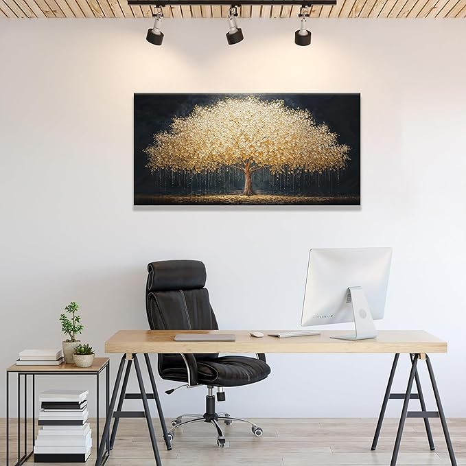 Canvas Wall Art Decor Gold Tree Of Life Abstract Wall Decor Artwork Canvas Prints Painting Gold Tree Wall Art Pictures For Bedroom Dining Room Home Office Artwork 20"X 40" Ready To Hang