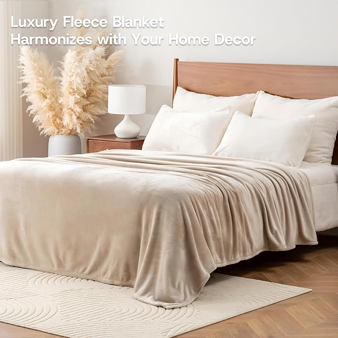 Luxury Fleece Warm Blanket, Soft Lightweight Velvety Plush Blanket for Sofa and Bed, Cozy Comfy for All Seasons(Grain, 70×90 Inches)