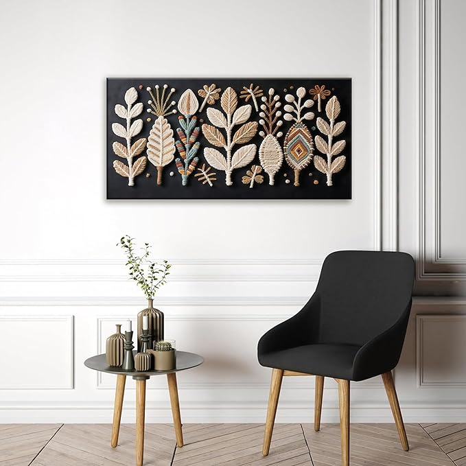 Tsomzxng Boho Black Wall Art Modern Wall Art Bohemian Feather Canvas Wall Art Decor For Apartment Dorm Living Room Bedroom Nursery Backdrop Home Wall Decor20 W X 40" L