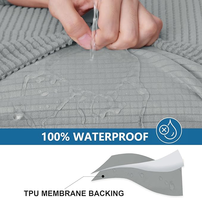 hyha Waterproof Couch Cushion Covers for Pets, Non Slip Sofa Cover for Dogs Washable, Soft Thick Stretch Jacquard Fabric, Sofa Slipcovers with Elastic Bottom (1 Piece for Backrest M, Light Grey)
