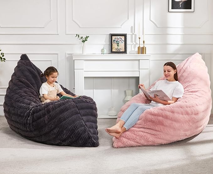 Hobestluk 3 in 1 Bean Bag Chair Giant Bean Bag Chairs for Adults with Ripple Cover Convertible Bean Bag Floor Cushion with Machine Washable Cover for Living Room (Ripple Pink)