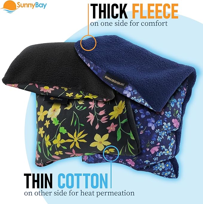 SunnyBay Small Microwave Heating Pad, Microwavable Versatile Cold/Heated Neck and Shoulder Wrap for Back Pain and More, Moist Heat Cotton-Fleece Pad, 6x11 Inches, Lilac and Green Flowers, Pack of 2