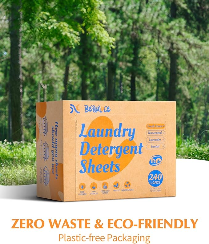 Laundry Detergent Sheets - 240 Loads, Hypoallergenic,Deep Cleaning, Fresh Linen Scent, Plastic-Free, Eco-Conscious,Paraben-Free,Fast Dissolve, Perfect for Home,Dorms,Travel,Camping,College Essentials