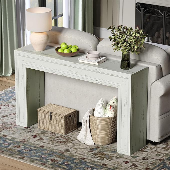 Rresyet 55 Inch Long Console Table, Sofa Table Behind Sofa, Wooden Entryway Table, Farmhouse Entryway Table for Entry, Hallway, Living Room (White)