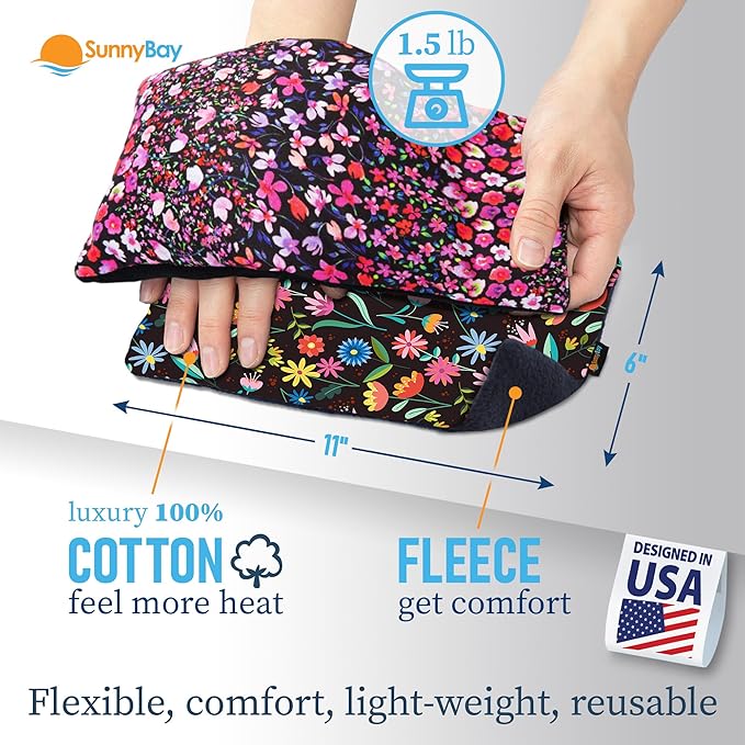 SunnyBay Small Microwave Heating Pad, Microwavable Versatile Cold/Heated Neck and Shoulder Wrap for Back Pain and More, Moist Heat Cotton-Fleece Pad, 6x11 Inches, Meadow & Melody Flowers, Pack of 2