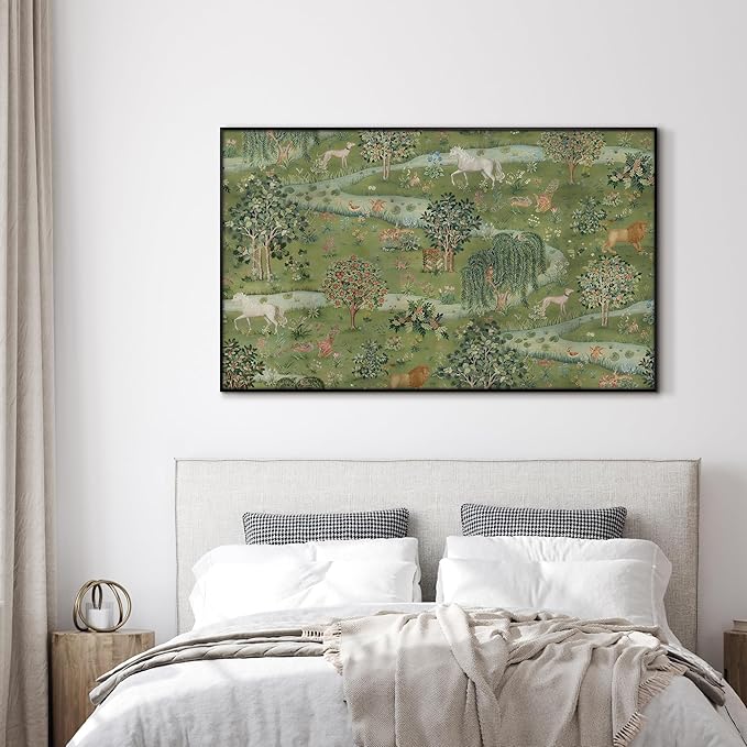 SIGNWIN 30"x60" Extra Large Framed Wall Art Medieval Fantasy Forest with Woodland Animals, Storybook-Inspired Scene for Home Living Room Bedroom Decor (Frame Assembly Required)