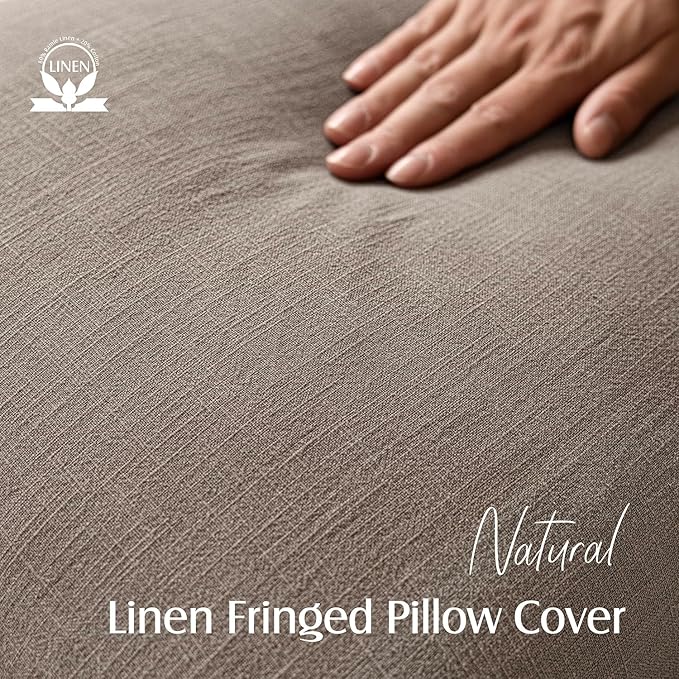 Foindtower Set of 2 Decorative Linen Fringe Throw Pillow Covers Boho Farmhouse Cushion Cover with Tassels Soft Accent Pillowcase for Couch Chair Sofa Bed Living Room Home Decor,24×24 Inch,Brown Tan