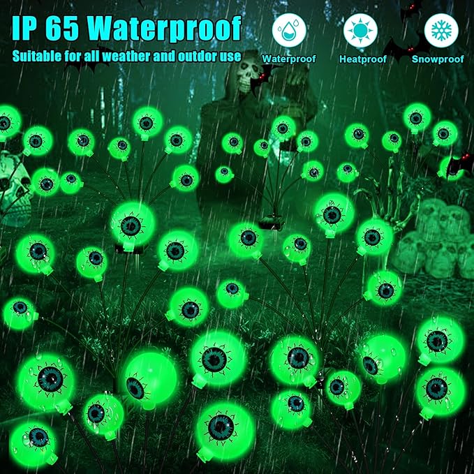 Solar Garden Lights Outdoor, Swaying Light Waterproof Solar Lights Outdoor for Yard Pathway Patio, Swaying Lawn Decor as Gardening Gifts for Women Holiday (Green, 4 Pack Halloween Decor)