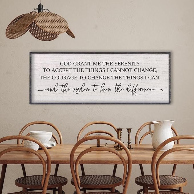 LuZhiQiang Serenity Prayer Bible Verse Sign Wall Decor God Grant Me Christian Inspiraional Quotes 40"×15" Wall Art for Living Room Bedroom (Black)