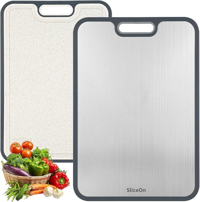 Titanium Cutting Board for Kitchen, Double Sided Cutting Boards for Meal Prep with Pure Titanium and Wheat Straw PP, Dishwasher Safe Chopping Board for Meat Vegetables Fruits, Large Size, 16”×11”