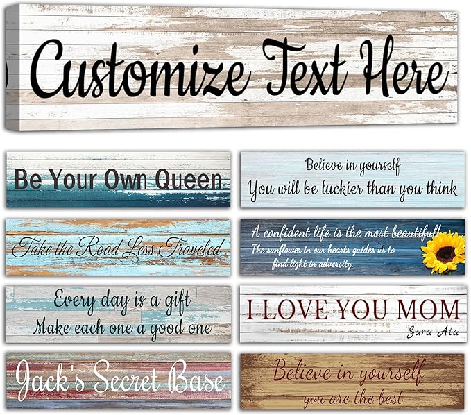 CHAOSETKEN Custom Text Sign Wall Art Personalized Family Quote Wall Decor Family Sign Canvas Prints Customized Wood Text Quote Pictures Rustic Farmhouse Decor Framed (32L x 8W)