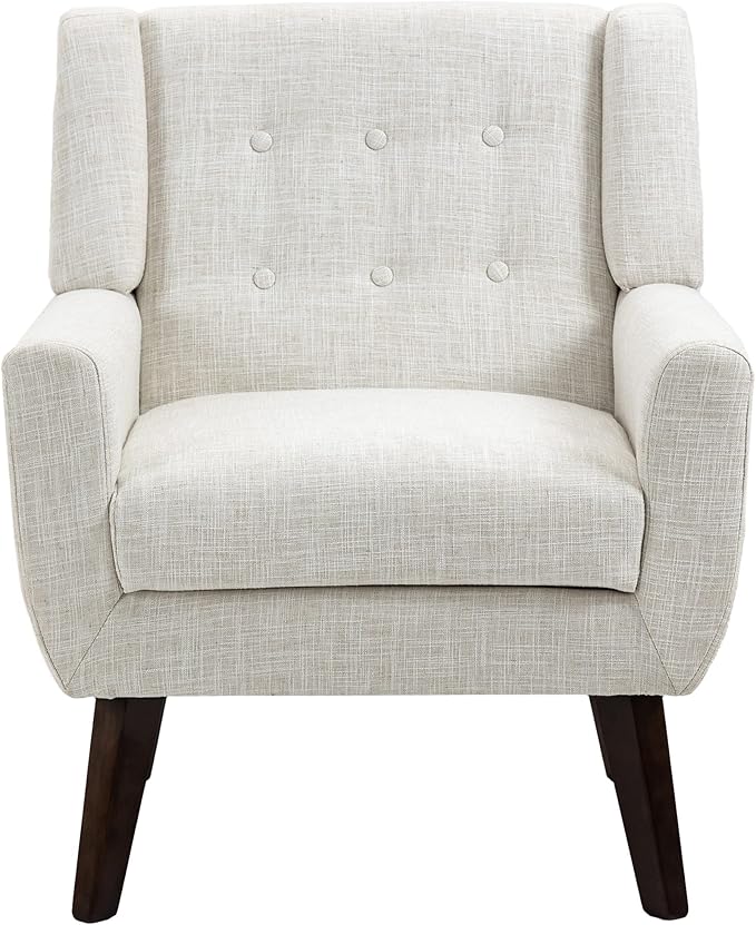 UIXE Accent Chair, Modern Upholstered Armchair in Fabric for Living Room, Comfy Club Arm Chairs Single Sofa Button Tufted Bedroom Reading Seat - Beige, Set of 4