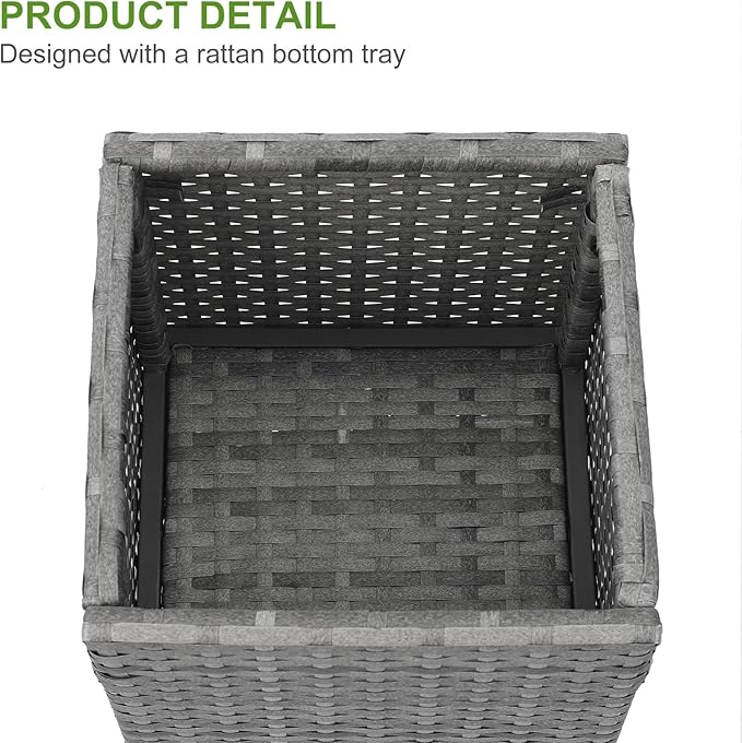 LEWIS&WAYNE Set of 2 Tall Planters for Outdoor Plants Handmade 24'' Wicker Tall Square Planter Box with Removable Liners Modern Planter for Indoor Outdoor Garden Patio Front Porch - Gray