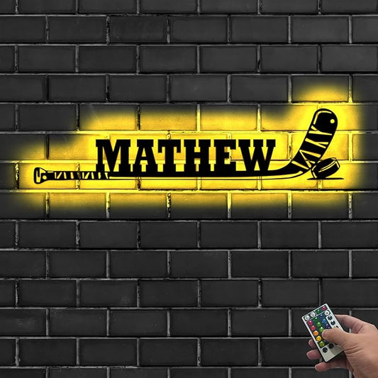 Personalized Ice Hockey Neon Sign - Hockey Sticks Custom Name Sign, LED Lights Signs Neon Signs for Wall Decor, Gift for Players, Fans, Sports Room Decoration