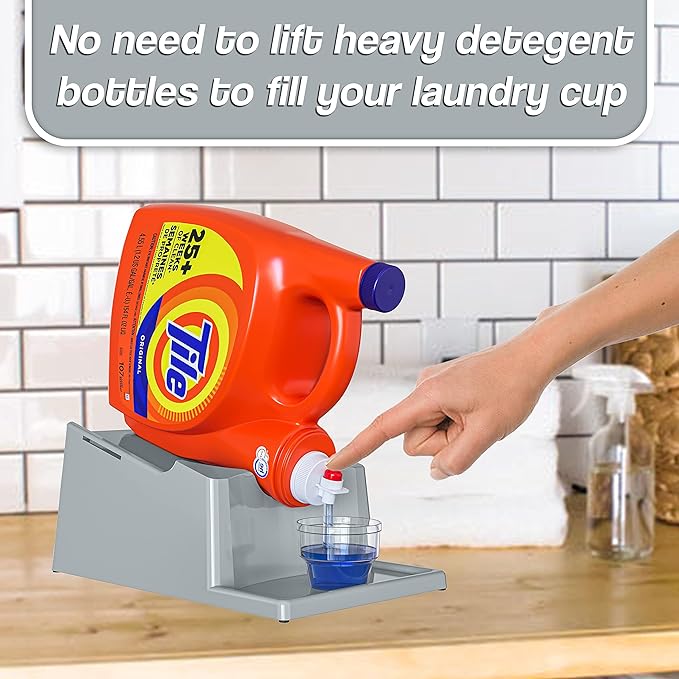 Skywin Laundry Detergent Holder Stand Organizer and Drip Tray for Laundry Room Organization,Non Slip Laundry Soap Holder for Liquid Laundry Detergent, Laundry Detergent Stand, No Strap (Grey)