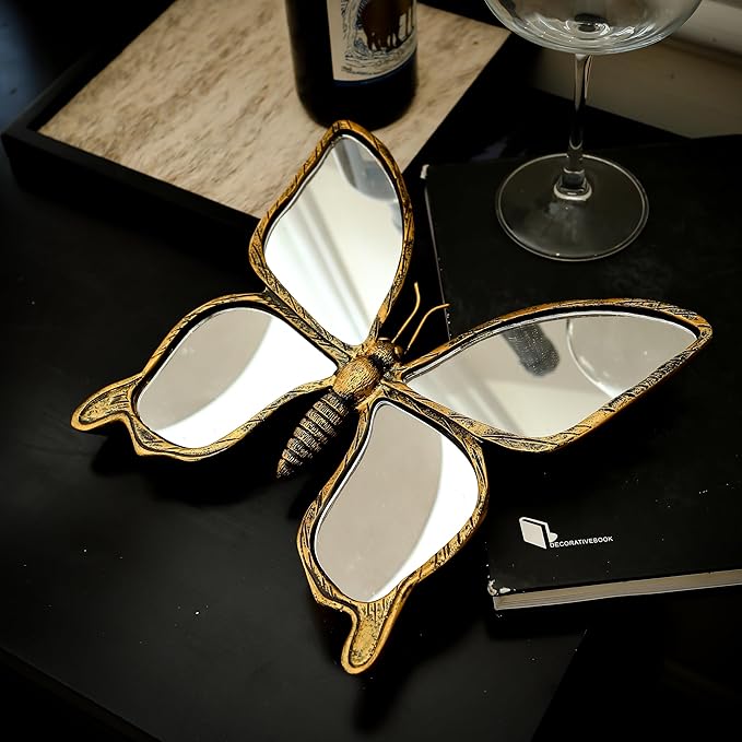 Decorative Bug Insects Animals Beetle Mirrors - Gold Resin Butterfly Glass Wall Decor, Perfect for Victorian and European Themed Homes