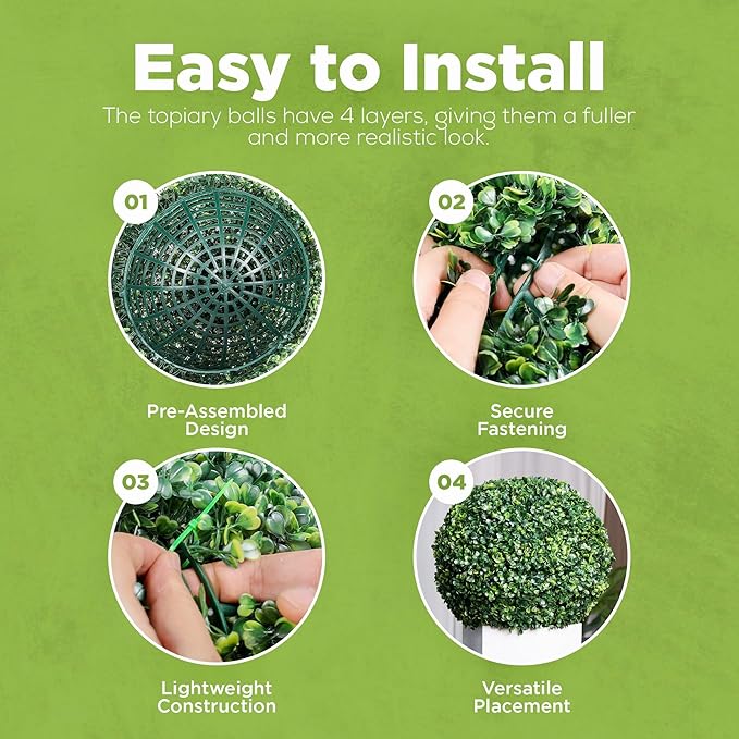 DRAY Premium 20.87" Faux Boxwood Balls – Set of 2 Artificial Topiary Spheres for Outdoor & Indoor Use – Realistic, UV-Resistant, Weatherproof Decorative Greenery – Check Measurements