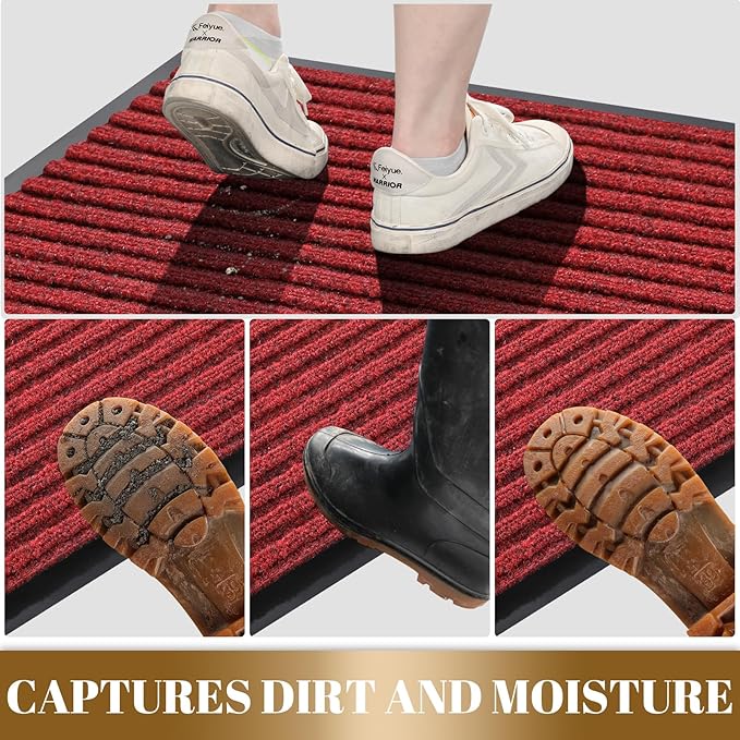 Yimobra Front Door Mat Outdoor Indoor Entrance, 100% Waterproof All-Season All Weather Doormat, Welcome Matt Outside Entry, Non Slip, Low Profile, Heavy Duty Patio Porch Floor Mats,47 x 24,Black Red